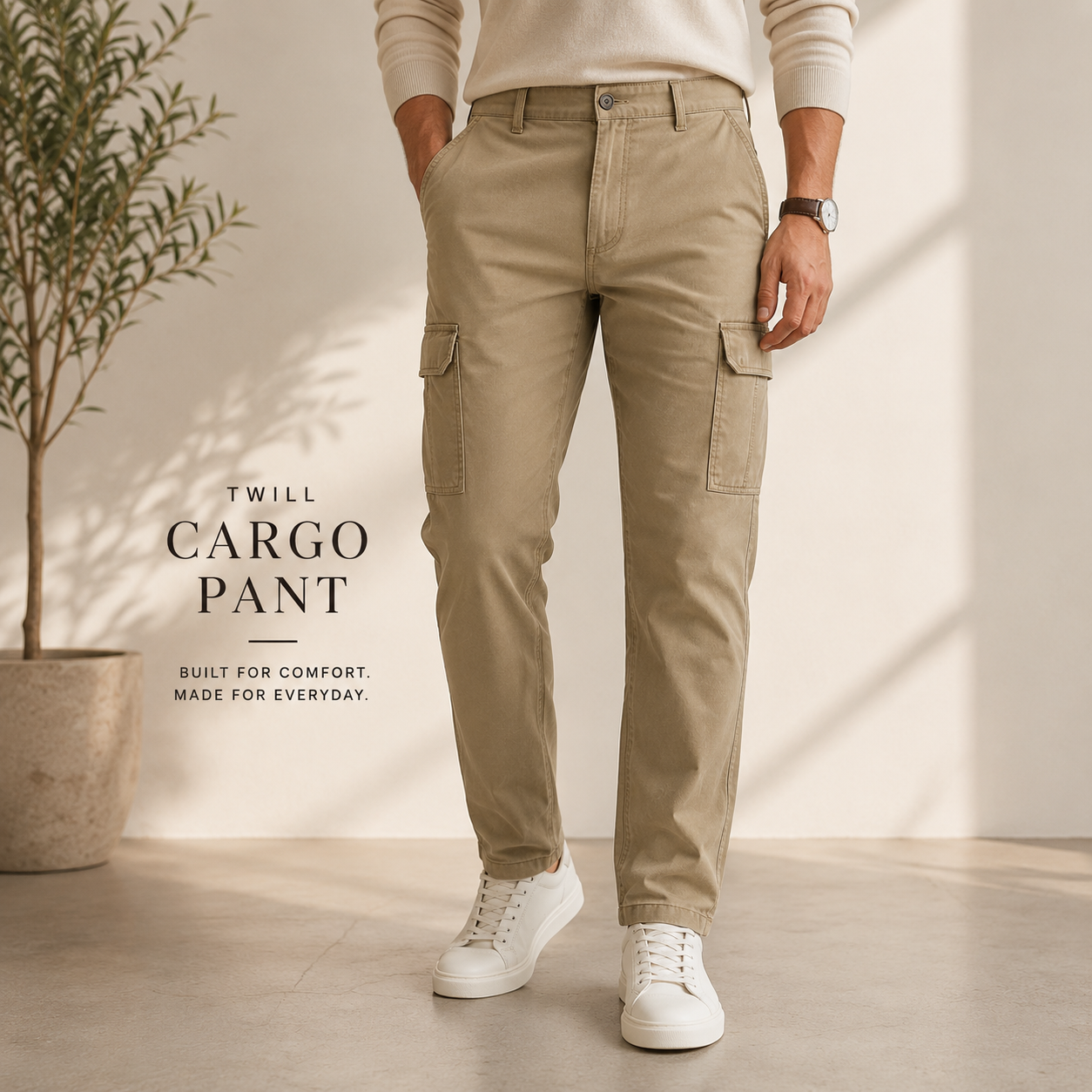 Men's Premium Relaxed Fit Twill Cargo Pants | Utility Cotton Cargo Trousers